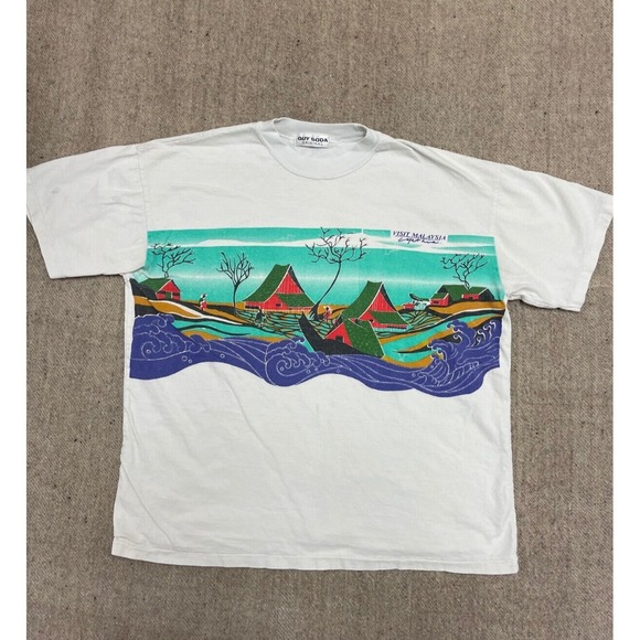 Other - vintage malaysia art shirt mens large white 1990s art water house stream